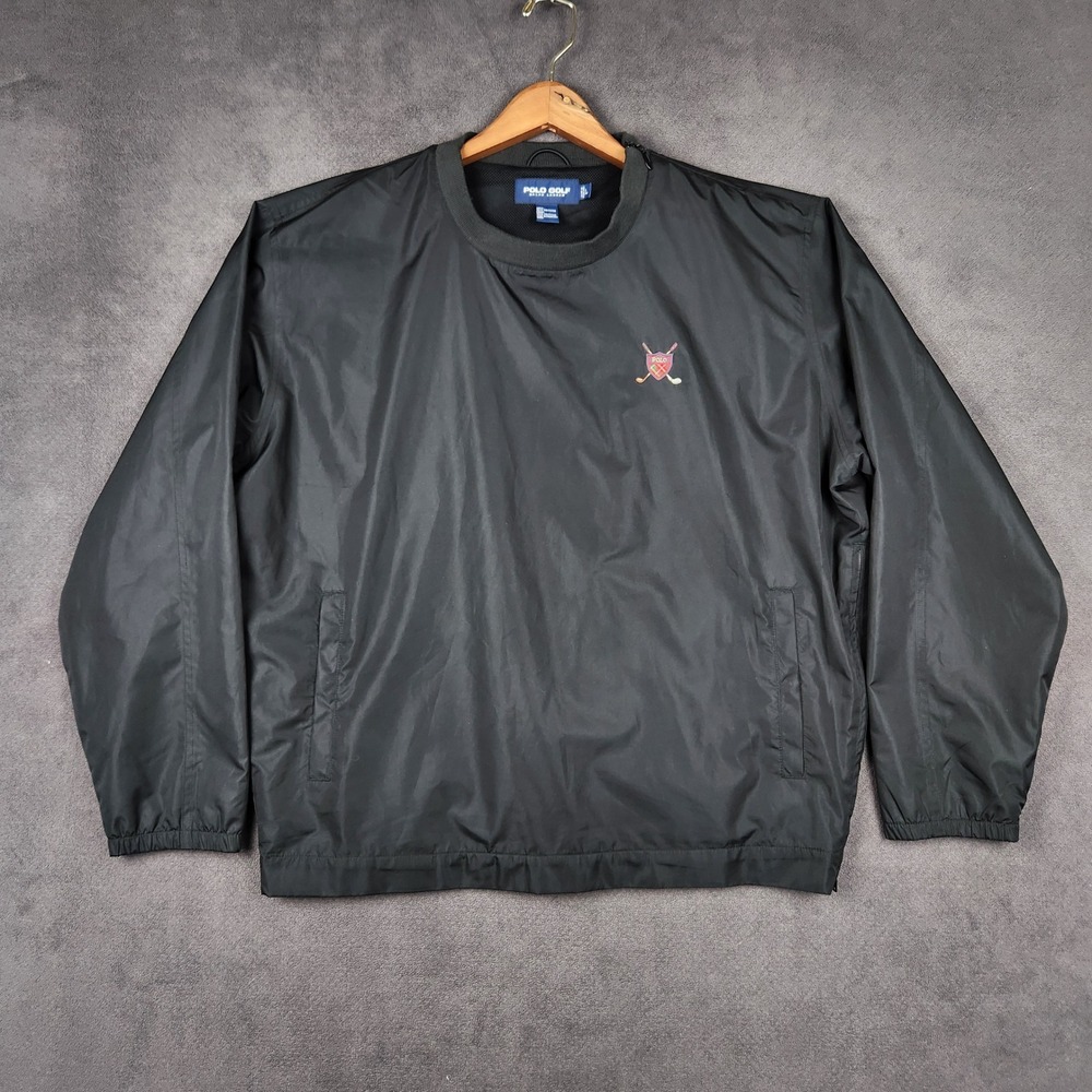 Polo Golf Ralph Lauren Windbreaker Mens Large Black Pullover Crew Neck Side Zip